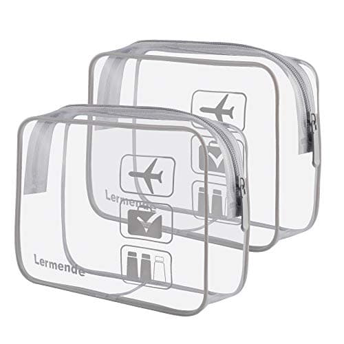 2pcs/Pack Lermende Clear Toiletry Bag TSA Approved Travel Carry On Airport Airline Compliant Bag Quart Sized 3-1-1 Kit Luggage Pouch (Grey)