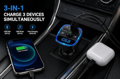 FM Bluetooth Car Adapter with Dual USB Fast Charger, Hands-Free Calling, MP3 Player & Voltage Display for Cars & Campervans — view 3