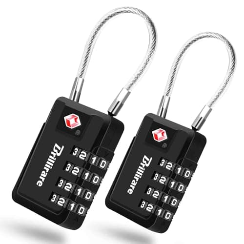 2 Pack TSA Approved Luggage Locks, Alloy 4-Digit Combination Travel Cable Padlock, Metal Waterproof Lock, TSA Accepted Outdoor Keyless Resettable Lock for Lockers, Bags, Gym, Gate-Black