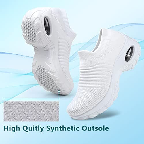 Womens Walking Shoes Slip On Trainers Arch Support Shoes Lightweight Running Shoes for Plantar Fasciitis Orthopedic Comfy Nurse Shoes White UK 6.5 — view 6