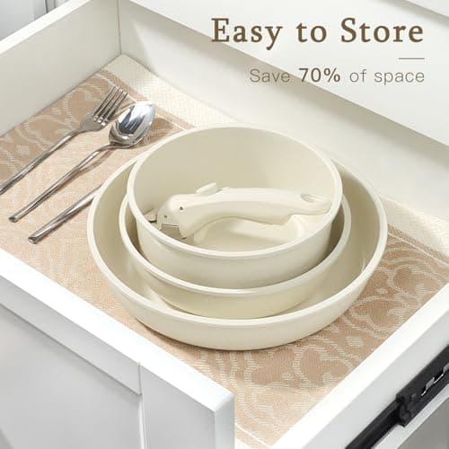 GiPP 8PCS Pots and Pans Set Non Stick,Granite Nonstick Kitchen Cookware Set with Detachable Handle, PFAS & PFOA Free, RV Cookware Set for Camping, Oven Safe(White,8PCS-Big Size) — view 5
