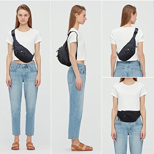 Bum Bag Waist Fanny Pack - Long Keeper Large Fashion Bumbag for Women Men, 4 Pockets Adjustable Waist Bag for Running Hiking Dog Walking Outdoor Black (Solid) — view 3