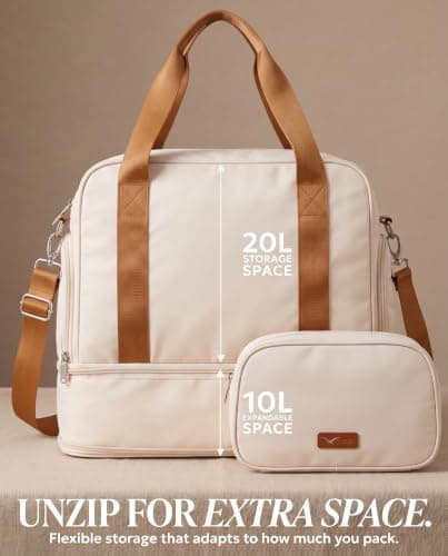 LUGG Duffle & Toiletry Bag Set – Waterproof Travel Bags for Men & Women – Lightweight, Durable 230D Twill Fabric – Fits EasyJet Cabin Size – Expandable Design – Stylish & Spacious Storage- Cream — view 5