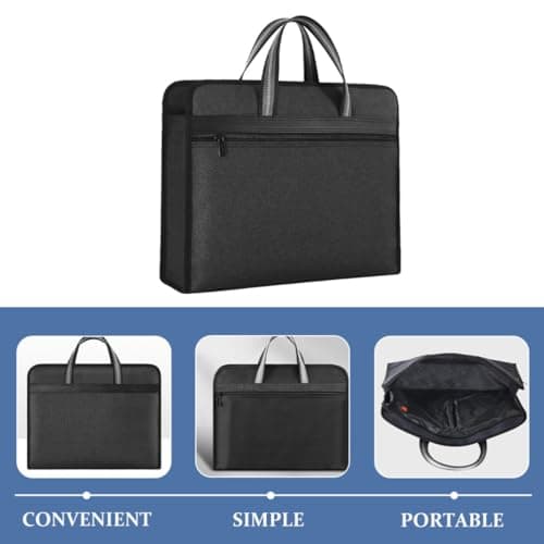 Zipper File Bag Black Canvas Multilayer Handcarry Office Document Organizer — view 3