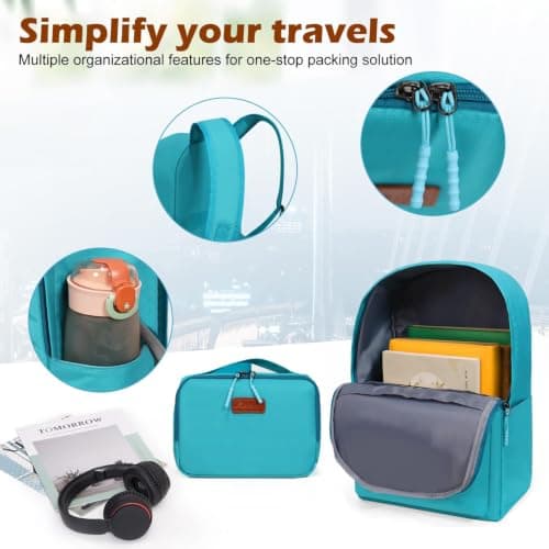 Aklsvion 20 Inch Suitcase Set PC Hard Shell Luggage Hand Luggage Travel Trolley Case Cabin Bag Sets 3 Piece Luggage Sets with Travel Backpack and Toiletry Bag for Short Travel (Turquoise) — view 5