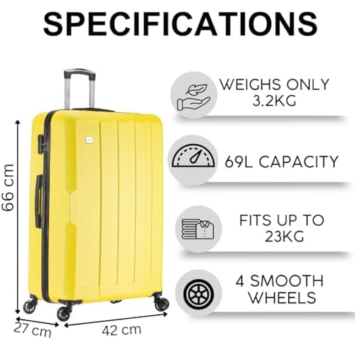 FLYMAX 24" Medium Suitcase 4 Wheel Lightweight Luggage Hard Shell ABS Travel Case Hold Check in Fits 15kg - 20kg Medium Size + 3 Digit Lock + Telescopic Handle 69 Litre Capacity — view 4