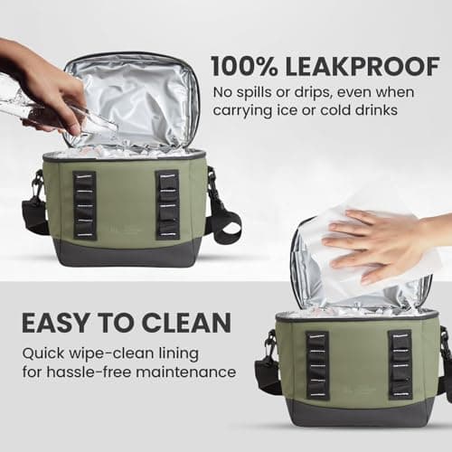 Bordlite 8L Insulated Cooler Bag Khaki – Leakproof Lunch Bag with Waterproof Lining, Thermal Insulation, Adjustable Shoulder Strap, Compact Picnic Travel Cooler for Drinks & Food — view 3