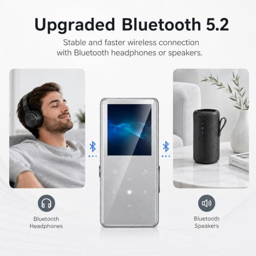64GB MP3 Player with Bluetooth 5.2, AiMoonsa Music Player with Built-in HD Speaker， Matte Silver — view 5