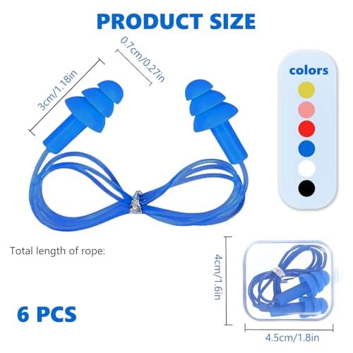 6 Pairs Corded Earplug Silicone Earplugs, Noise Cancelling Ear Plugs,Reusable earplugs for Sleeping, Work, Studying, Travel, Shooting Range and More — view 2