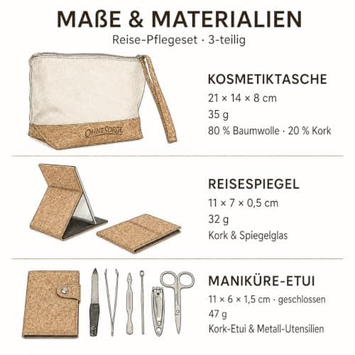 OhneSorge Travel Care Kit with Cork Bag, Manicure Set & Mirror 3 Piece — view 2