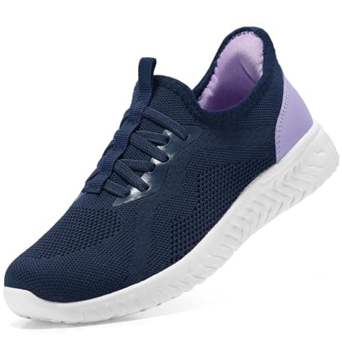 STQ Slip on Trainers Women Comfortable Nurse Nursing Shoes Lightweight Womens Trainers for Walking Work Navy Purple UK 4