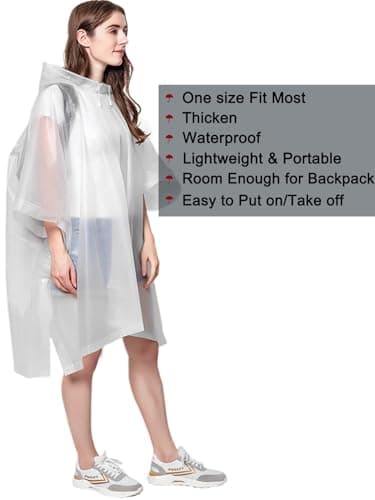 Cosowe Rain Ponchos Waterproof Adults, 2pcs Reusable Raincoats Portable, Family Pack Festival Plastic Coats for Women Men with Sleeves Hood, 1White+1Black — view 6