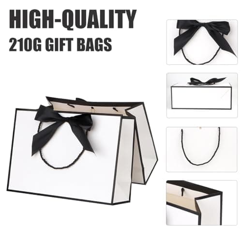 Medium Gift Bags wit Tissue Paper and Gift Cards for Present,3Pcs Paper Bags with Handles for Girls Womens Men Birthday Party Christmas Wedding Thank You,Any Occation (White&Black) — view 5