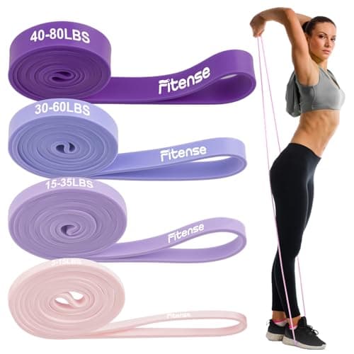 Fitense Resistance Bands Set for Women - 4 Levels Pull Up Bands Set with Door Anchor, Training Poster and Pouch, Exercise Workout Stretching Assist Bands for Portable Exercise, Yoga, Physical Therapy