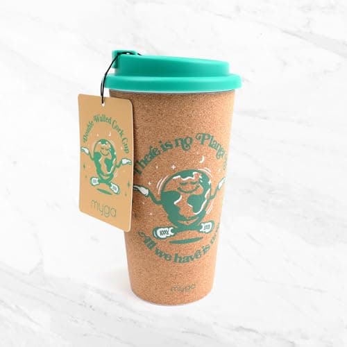 Myga Reusable Coffee Cup - 450ml Leakproof Double Walled Insulated Travel Mug with Lid - Large BPA-Free Eco-Friendly Cork Thermal Cup for Hot & Cold Drinks - Planet B — view 5