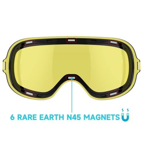 Findway Yellow Silver Magnetic Interchangeable Spherical Lens,Anti-fog 100% UV Protection, Anti-glare Goggles for Ski Goggles (Lens only) — view 3