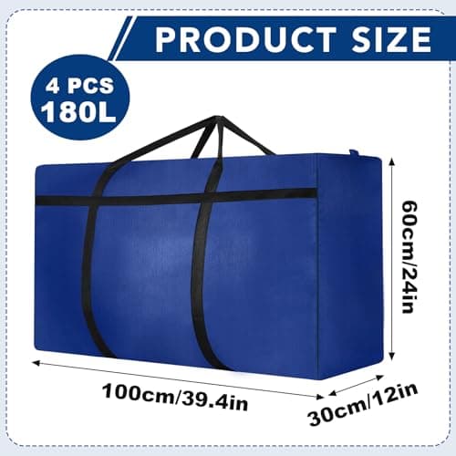 4 Pack 180L Jumbo Moving Bags, Storage Bags, Moving Box with Zip, Blue — view 2