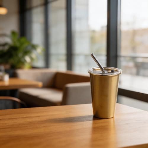 Homeponnew Gold Travel Coffee Tumbler 500ml with Straw Insert(Gold 500ml) — view 5