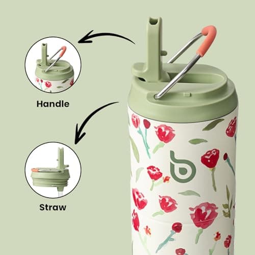 Bottle Bottle Stainless Steel Water Bottle 700ml with Straw and Lid Sports Insulated Metal Water Bottles with Handle(Rose red) — view 3