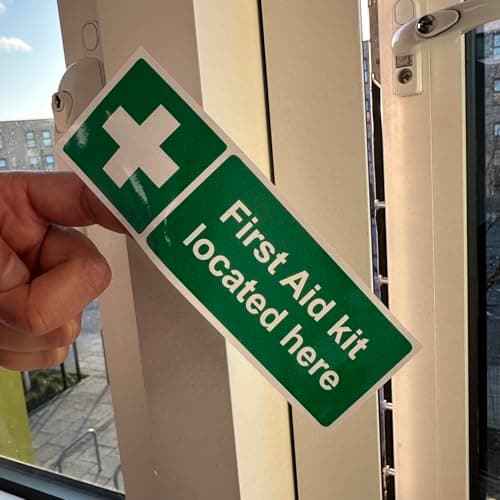 4-Pack "First Aid Kit Located Here" Self Adhesive Signs / 5x15cm Each (Pack of 4) / Landscape Orientation Removable & Wipeable/Indoor or Outdoor Stickers/Gloss Finish / — view 4