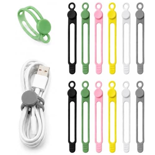 12 Pack Silicone Cable Ties Reusable Cord Organiser Multi-Colour