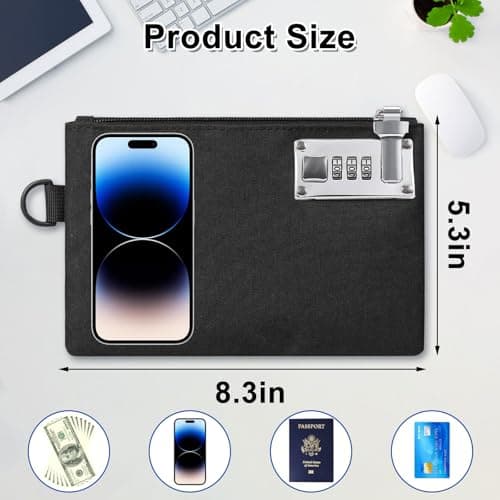 2Pcs Lockable Money Bag - Portable Zipper Lockable Money Pouch with 3 Digit Code, 8.3 x 5.3 inch Durable Waterproof Documents Storage Bag for Cash, Wallet, Jewelry, Passports, Travel(Grey and Black) — view 2
