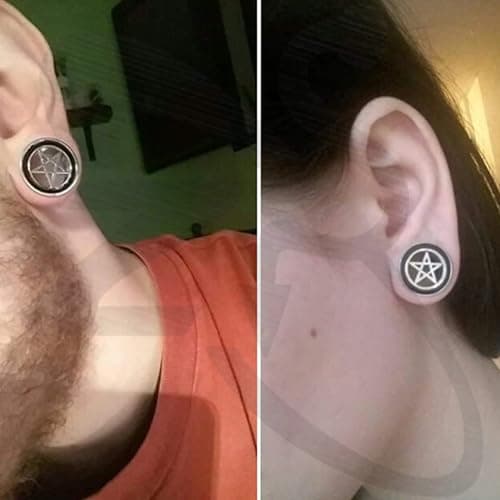 ZeSen Jewelry Pentagram Star Ear Plug Tunnels 316L Stainless Steel Body to Ear Piercing, Stainless Steel, without stone — view 2