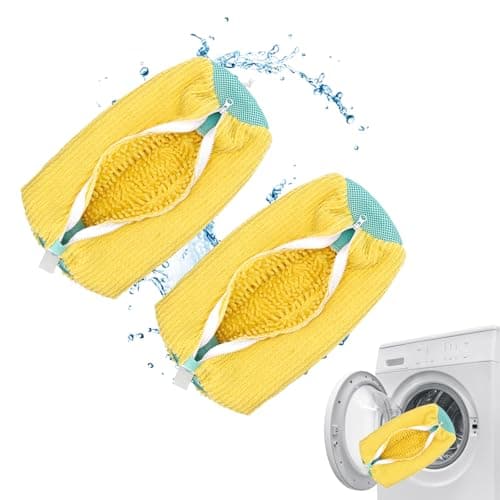 Trainer Washing Machine Bag,Laundry Shoe Bags for Washing Machine for All Shoe Types & Sizes, 360° Wrap-Around Cleaning, Shoe Washing Machine Bag for Washer & Dryer - YELLOW 2PCS