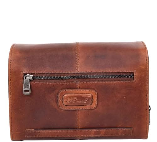 Real Leather Hanging Toiletry Wash Bag for Mens Travel Shaving Kit Pouch Cruise (Tan) — view 2