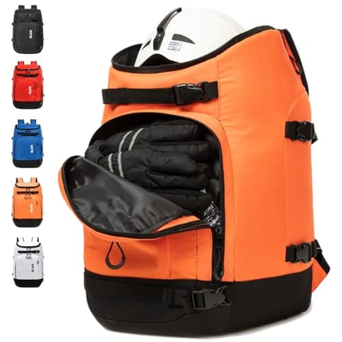 MARITTON Ski Boot Bag - Ski Boots and Snowboard Boots Travel Backpack for Ski Helmet, Goggles, Gloves, Skis, Snowboard & Accessories. (orange)