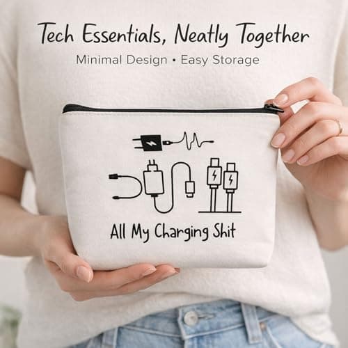 Electronics Accessories Organiser Pouch – Minimalist Canvas Travel Tech Bag with Zipper – Cable Holder & Charger Storage for Gadgets Cords USB Leads Power Bank Compact & Portable Case — view 3