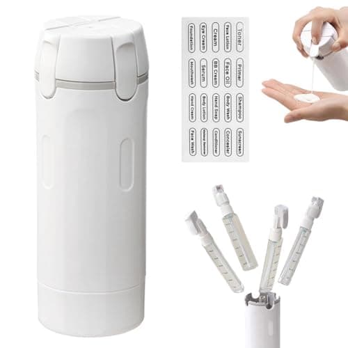 4 in 1 Travel Dispenser, 4 Pack 30ML Travel Bottles for Toiletries,Refillable, Leak Proof, Mini Shampoo Dispenser with Scale and Label,Portable Containers for Shampoo Lotion Conditioner Cream