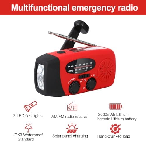 2000mAh Wind Up Solar Hand Crank Emergency Radio | AM/FM Weather Band Radio with LED Torch, SOS Alert & USB Phone Charger for Outdoor Camping Hiking (Yellow) — view 5