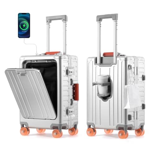ASYSUIT Expandable Aluminium Cabin Suitcase with Laptop Compartment,Silver
