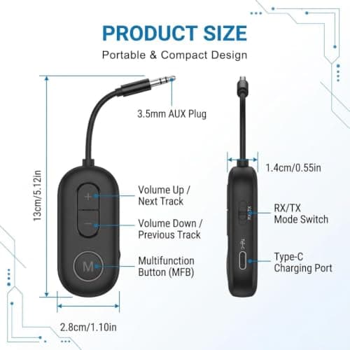 3.5mm bluetooth transmitter, 2 in 1 Airplane Bluetooth Aux Adapter Receiver — view 2