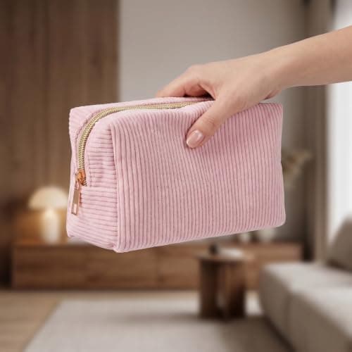 Corduroy Small Makeup Bag for Women, Mini Travel Cosmetic Pouch with Zipper, Portable Toiletry Wash Bag for Handbag, Cute Skincare Organiser for Girls — view 5