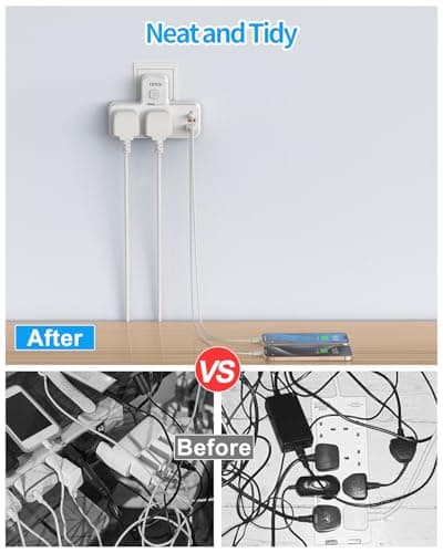 USB C Charger Plug Adapter UK, FDTEK Double Plug Extension Socket with Fast Charger, Multi USB Charging Station with Sensor Night Light, MultiPlug Extender Compatible for Kitchen, School Supplies — view 6