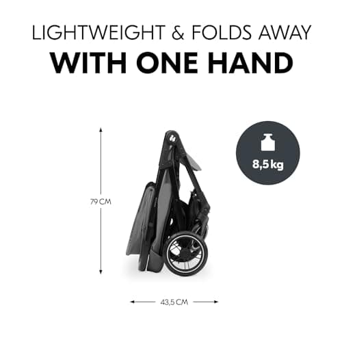 Hauck Shop N Care, Grey - Lightweight Pushchair (only 8.5 kg) with Snack Tray, Cup Holder & Raincover, Compact & One Hand Folding, Fully Reclining from Birth up to 22 kg — view 3