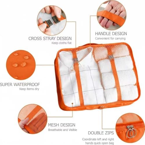 LANSKLBD 6/8 Set Packing Cubes for Suitcases Travel Luggage Packing Organizers,Travel Accessories Essentials Luggage Organizer with Shoe/Tioletry/Laundry Bag (Orange, 8 set) — view 2