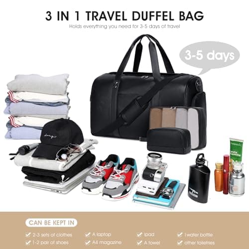 3PCS Faux Leather Weekender Bag for Women Men Travel Bag Overnight Bags — view 3