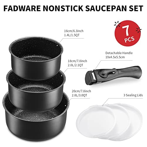 Fadware Saucepan Set with Detachable Handle, Non Stick Pot Set 16/18/20 cm — view 5