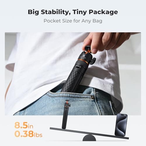 K&F CONCEPT 25.6"/65cm Auto-Pop Open Tripod, Mini Selfie Stick for Phone — view 4