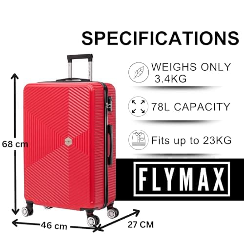 FLYMAX 24" Medium Suitcase Super Lightweight 4 Wheel Spinner Hard Shell ABS Luggage Hold Check in Travel Case RED 67L — view 3
