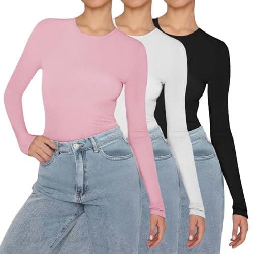 Ladies Long Sleeve T Shirt 3 Pack Thermal Tops Womens Thermal Base Layers Cosy and Quick Dry Fabric,Long Sleeve Shirts Comfort for Hiking Skiing Womens Tops