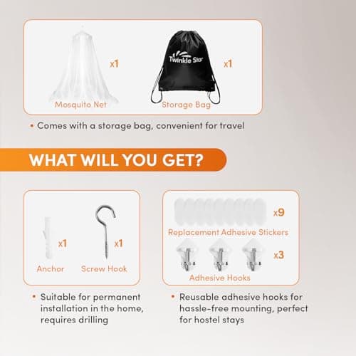Twinkle Star Mosquito Net for Bed, Pop-Up Conical Canopy Net with Adhesive Hooks, Screw Hook and Travel Bag for Single Double Beds Indoor Outdoor Camping — view 4