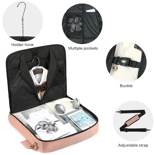 TONRUYN Travel Garment Bags for Women Suit Carrier Dress Bag 50'' Carry on Garment Bag for Business Trips 2 in 1 Hanging Suitcase Luggage with Shoulder Strap fit 15.6 Inch Laptop, Pink — view 4