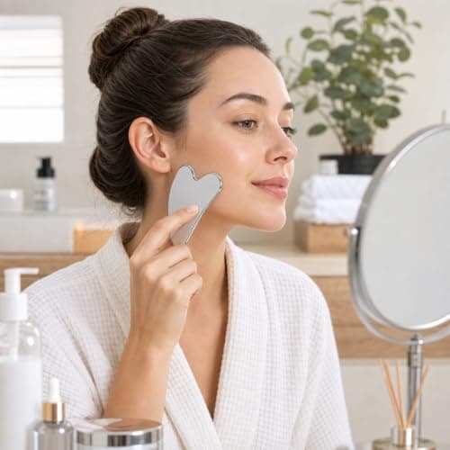 Gua Sha Tool Face Set Stainless Steel 3 Pack with Storage Bag Silver — view 5
