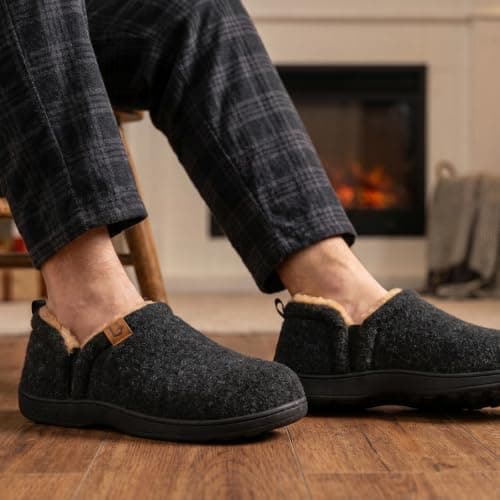 LongBay Men's Slippers Warm Memory Foam House Shoes Winter, Black 6/7 UK — view 2