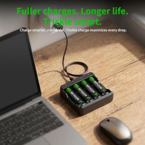 BEVIGOR 4-slot Battery Charger for AA & AAA Rechargeable Batteries, Independent Charging Slots for NiMH/NiCD Rechargeable Batteries, LED Indicator & Overheat Protection for Home & Travel — view 6