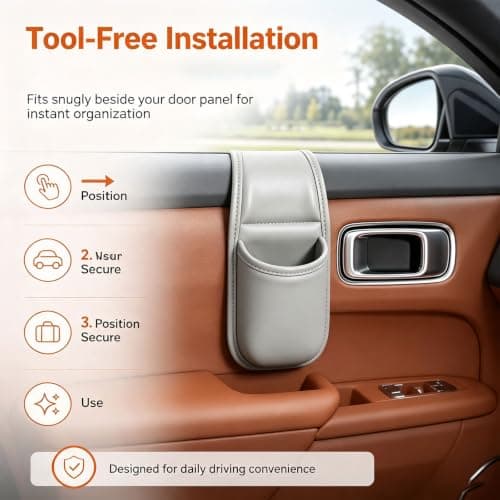 5 Pack Car Door Storage Pocket Leather Seat Side Organiser，Orange — view 3